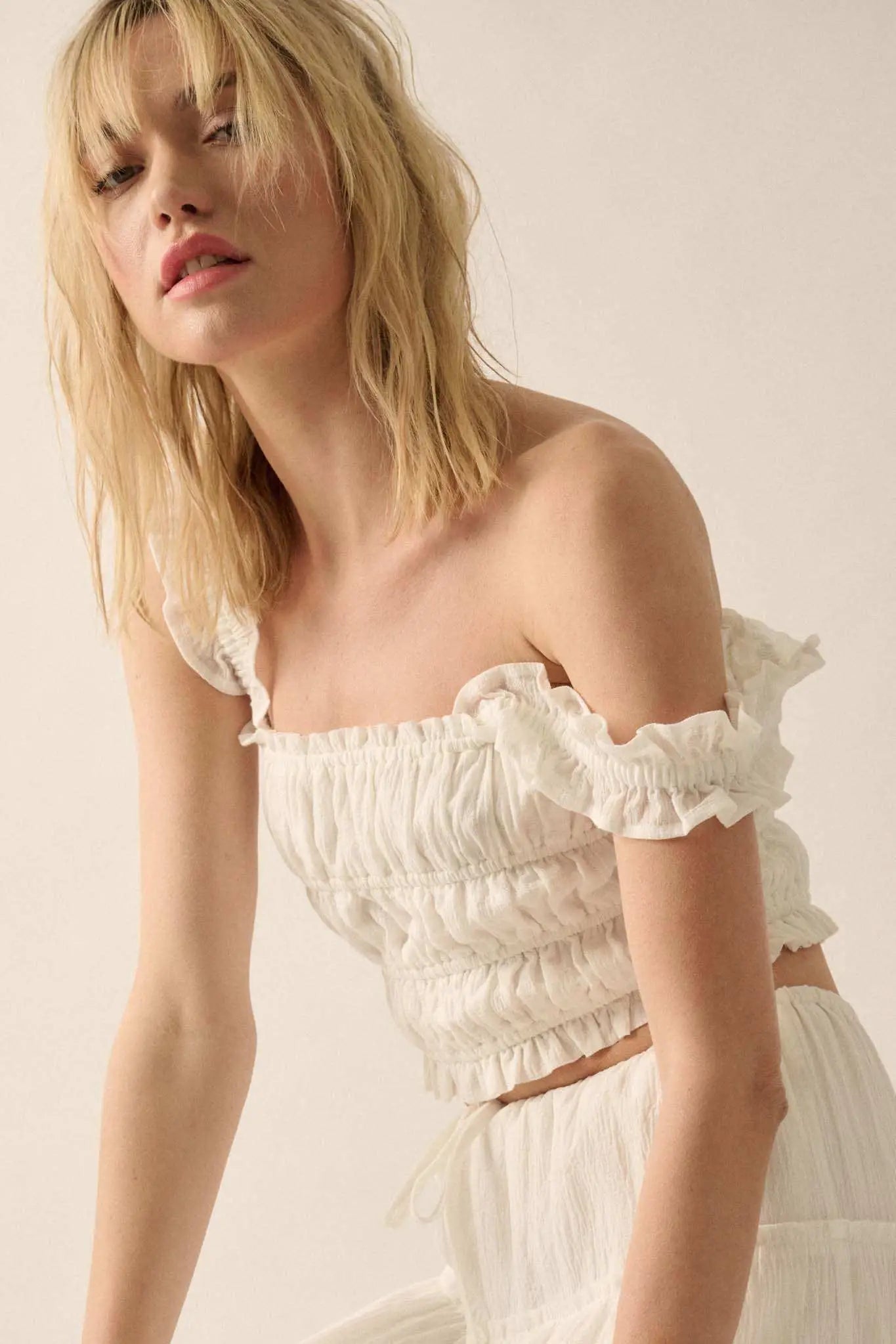 Sandy Shores Smocked Ruffle Cropped Cami Top