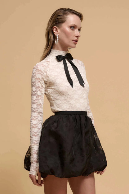 Starry Eyed Studded Floral Lace Mock-Neck Top