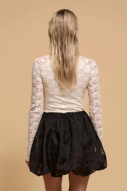 Starry Eyed Studded Floral Lace Mock-Neck Top