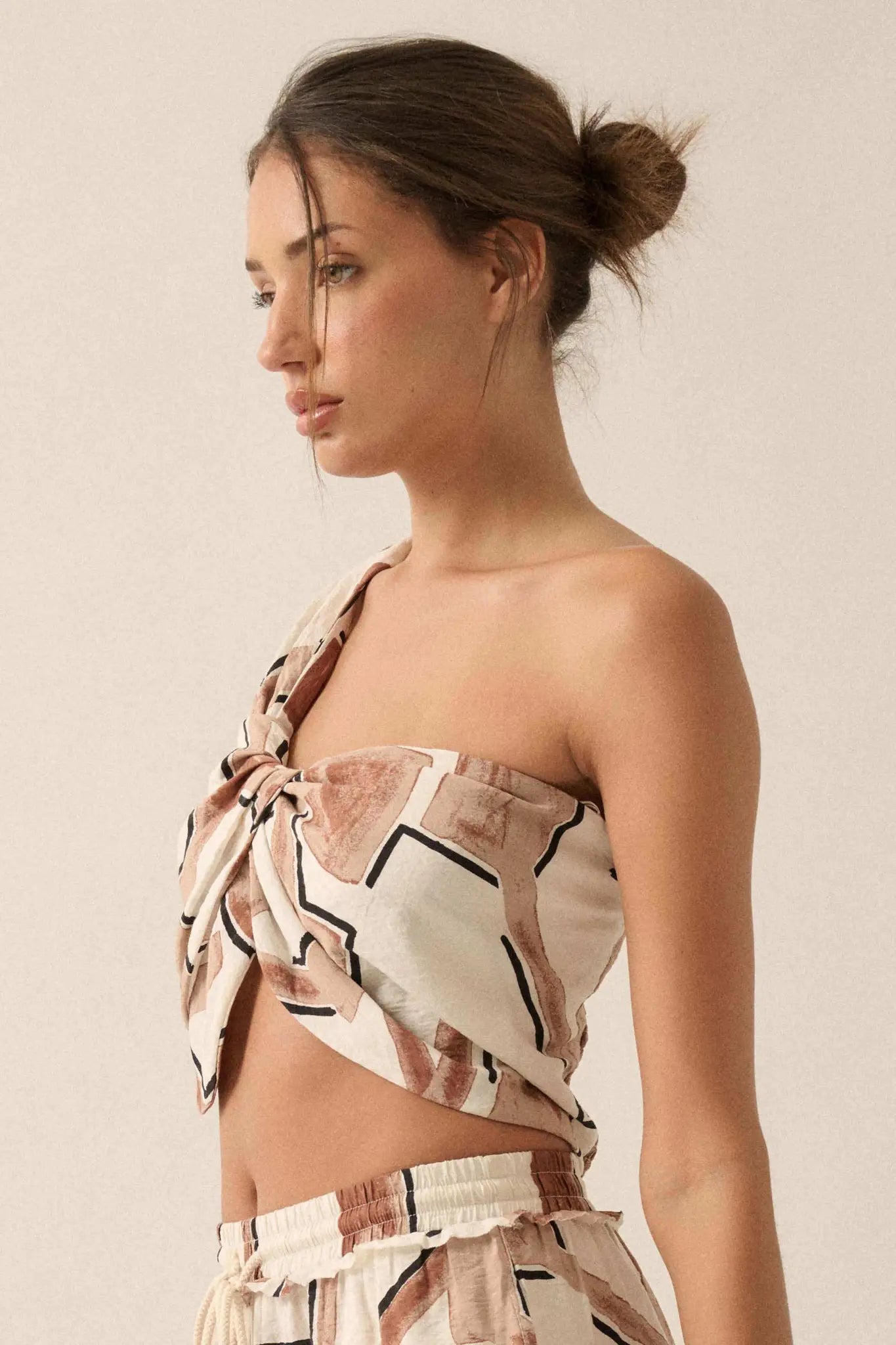 Lost City Abstract-Print One-Shoulder Bandeau Top