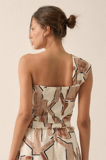 Lost City Abstract-Print One-Shoulder Bandeau Top