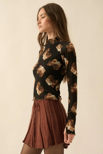 Sweet Scent Floral Honeycomb Mesh Thumbhole Top