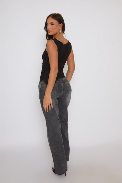 Black Asymmetric Ruched Top - Chester