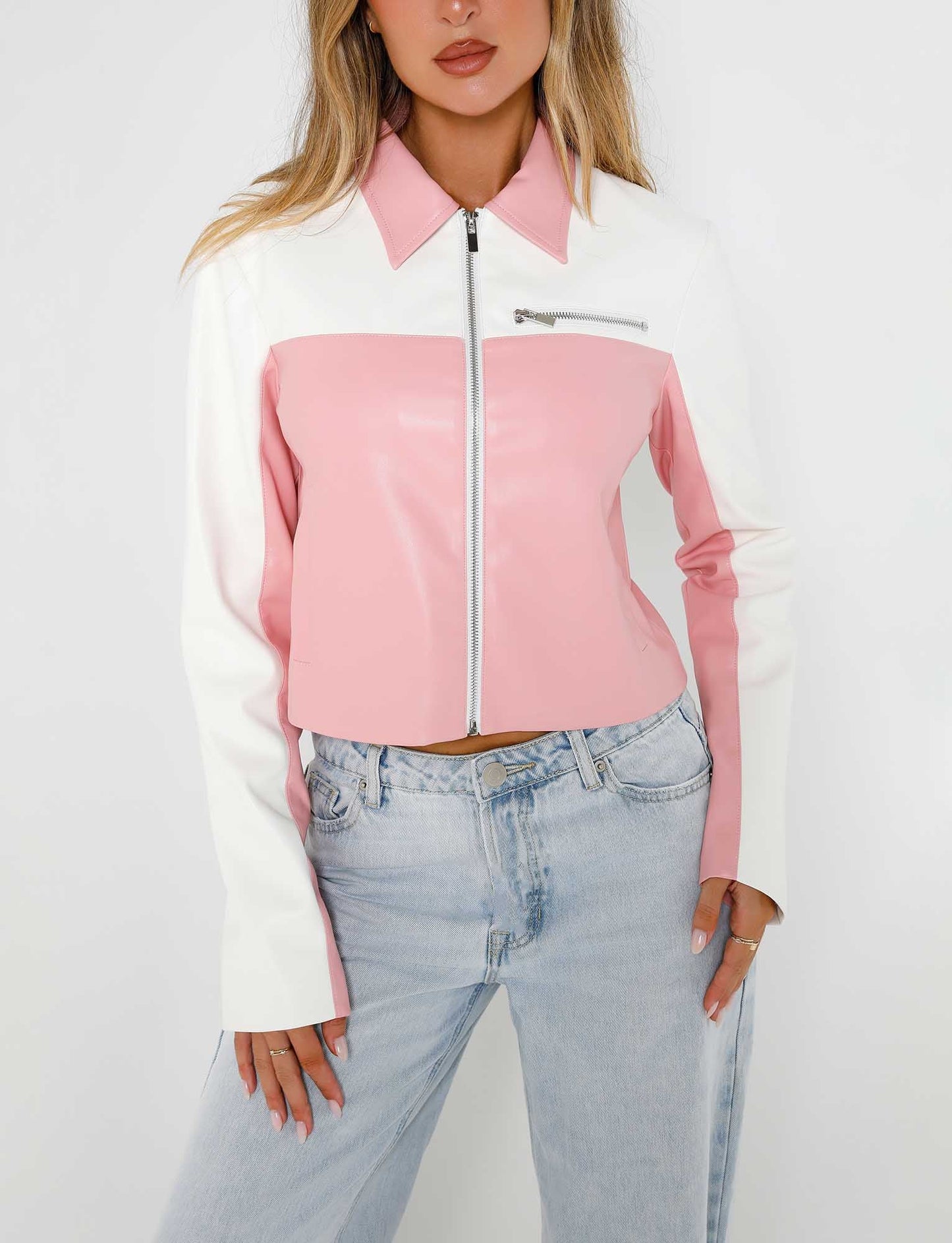 DELIA JACKET - PINK : PINK/WHITE