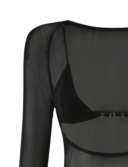 CHRISTY MESH LONG SLEEVE - BLACK