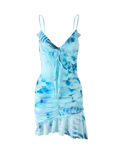 CARLY DRESS - BLUE : FLORAL WAVE