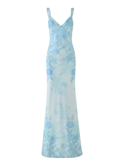 GUILIANNA FRILL MAXI DRESS - BLUE : FLORAL : TAPESTRY
