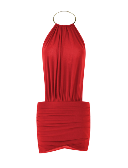 EVANNA MINI DRESS - DEEP RED