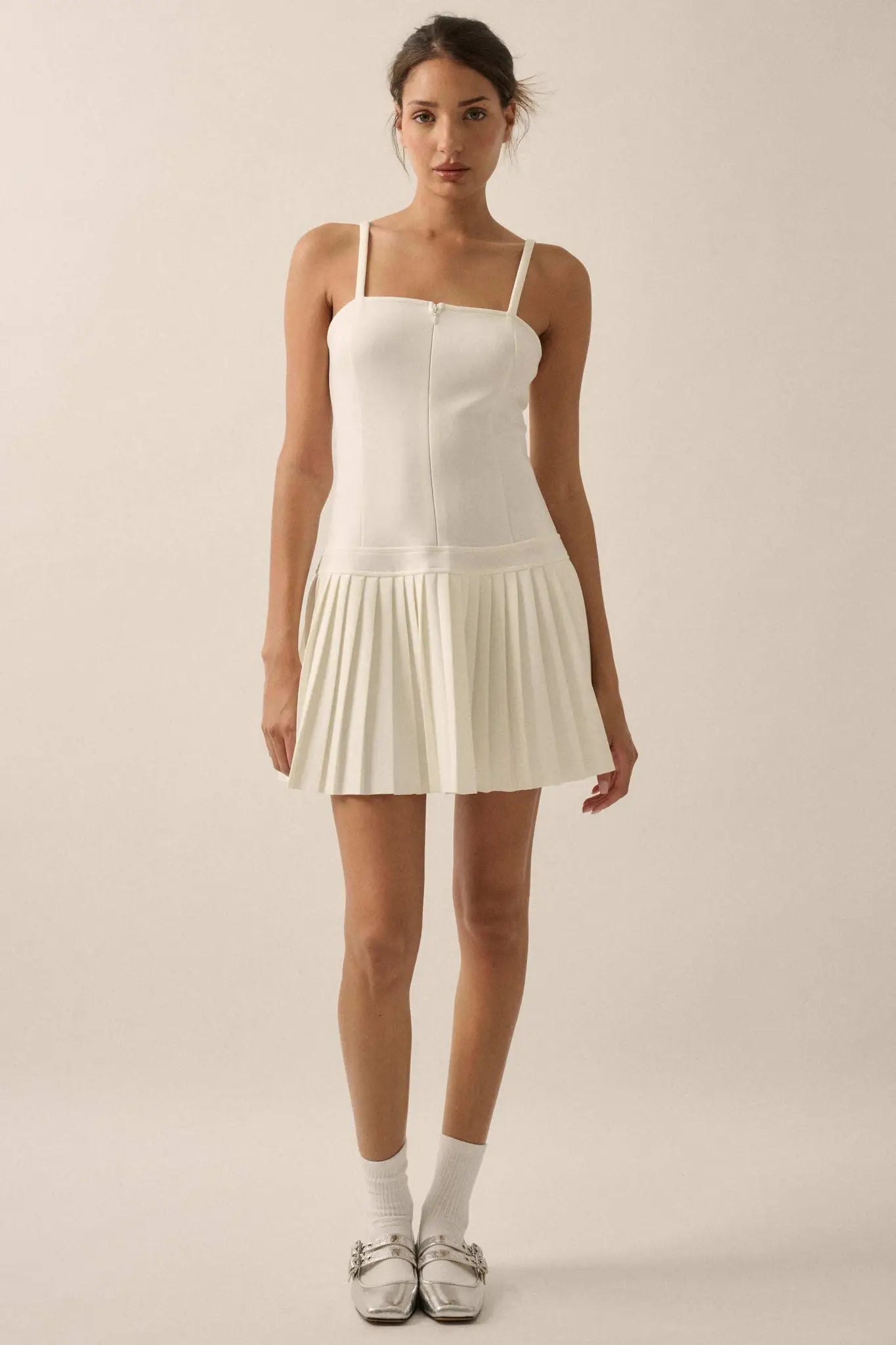 Premium Scuba Zip-Front Pleated Mini Dress