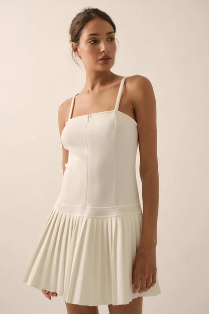 Premium Scuba Zip-Front Pleated Mini Dress