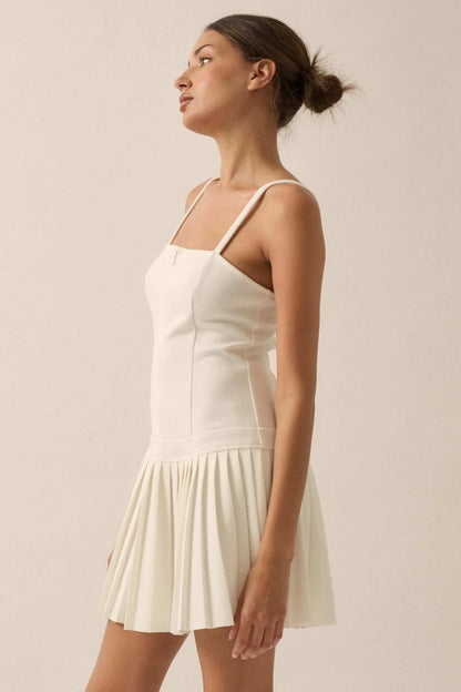 Premium Scuba Zip-Front Pleated Mini Dress