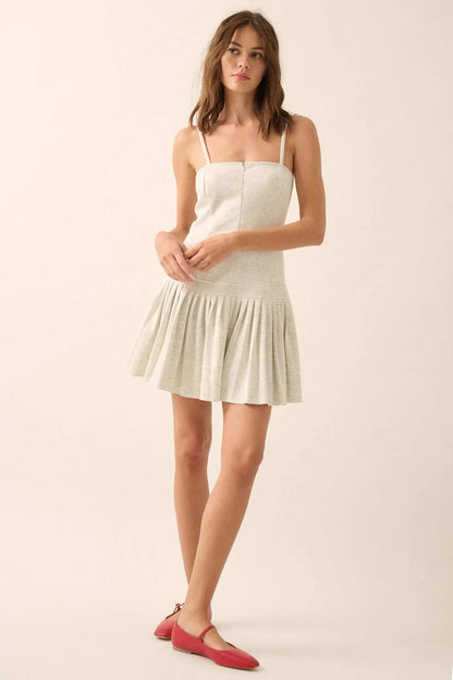 Premium Scuba Zip-Front Pleated Mini Dress