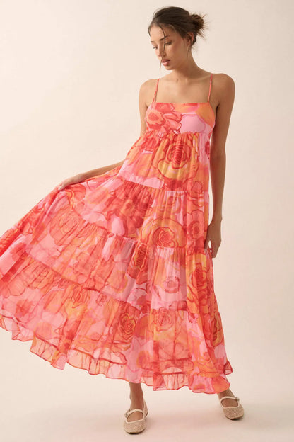 Blooming Bliss Floral Chiffon Tiered Maxi Dress