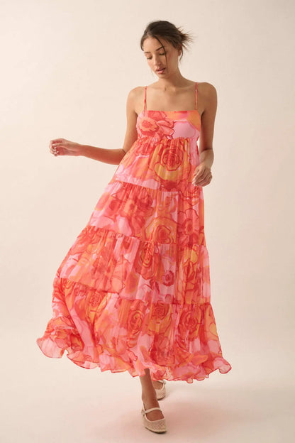 Blooming Bliss Floral Chiffon Tiered Maxi Dress