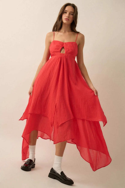 Floating Free Layered Handkerchief Maxi Dress