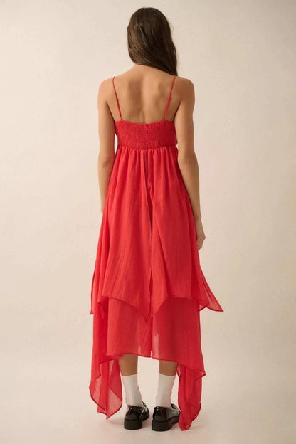 Floating Free Layered Handkerchief Maxi Dress