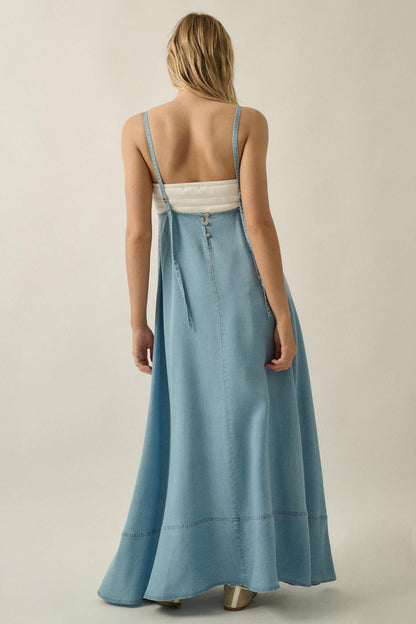 Endless Skies Denim Open-Back High-Slit Maxi Dress