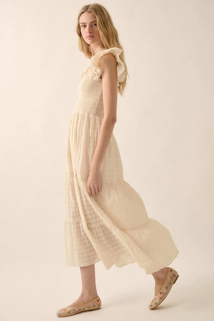 Sweet Sensation Ruffled Paid Tiered Midi Dress