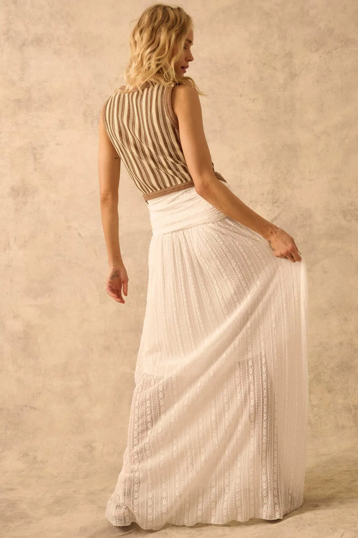 The Emma Infinity Dress in Striped Floral Lace