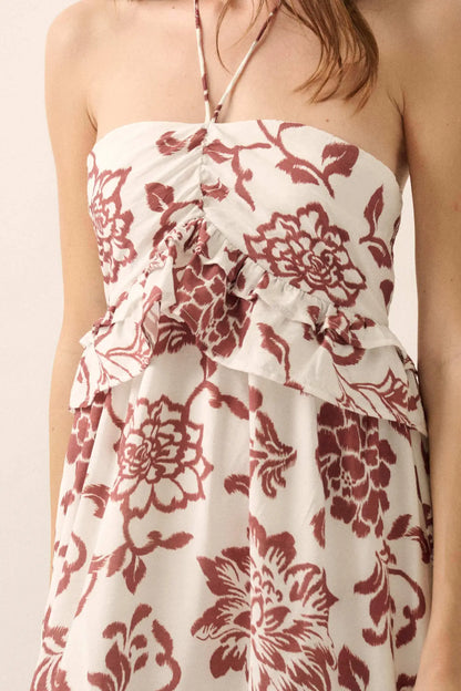 Way to Grow Floral Ruffled Halter Maxi Dress