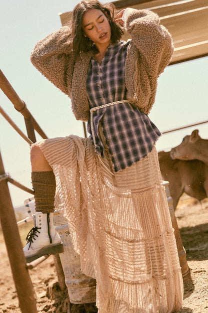 Back Roads Plaid Flannel Raw-Edge Mini Shirt Dress