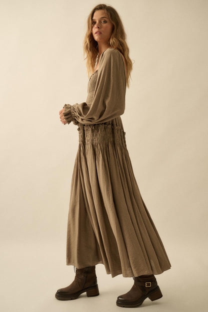 Love Story Smocked Tonal-Stripe Midi Peasant Dress