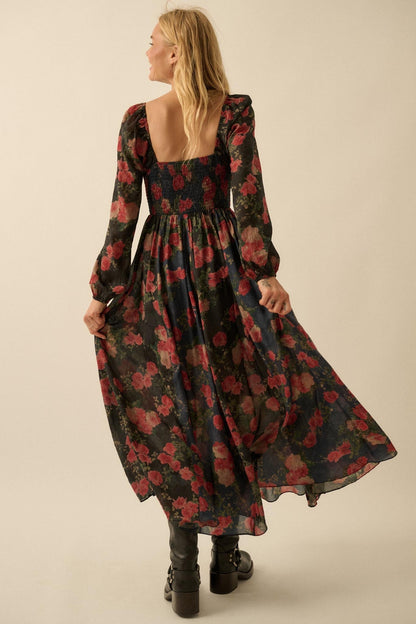Refined Roses Smocked Floral Maxi Peasant Dress