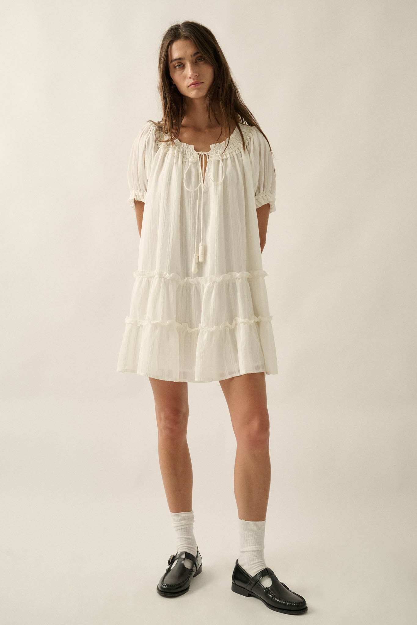 Precious Poetry Tonal-Stripe Babydoll Mini Dress