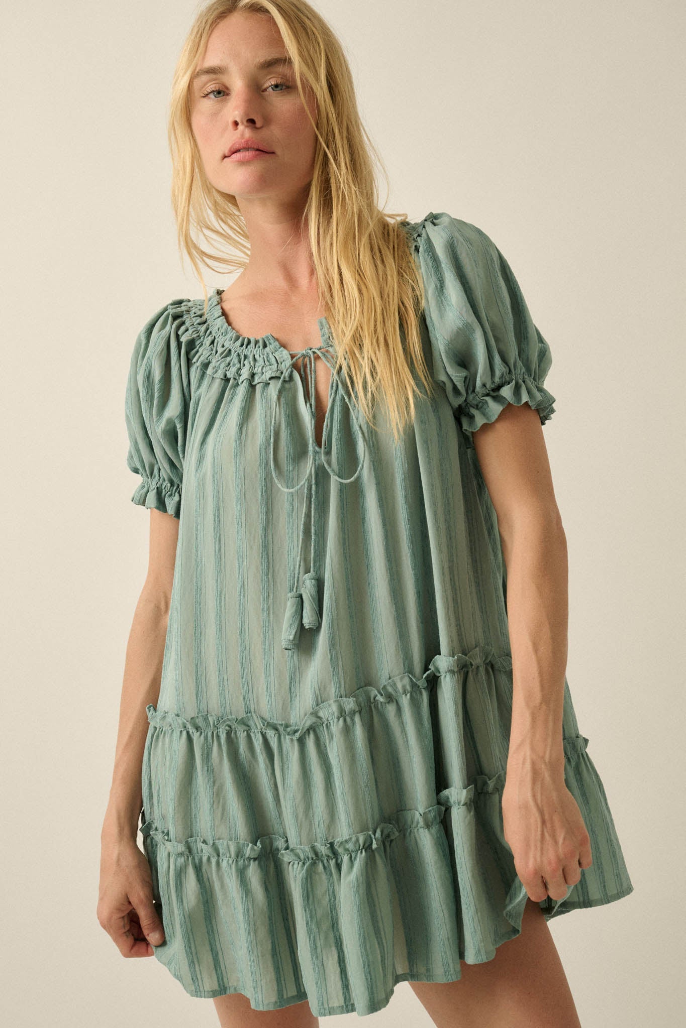 Precious Poetry Tonal-Stripe Babydoll Mini Dress
