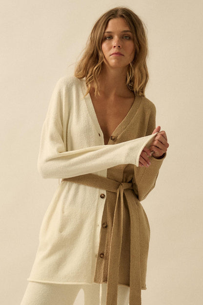 Promise the Label Colorblock Belted Cardigan