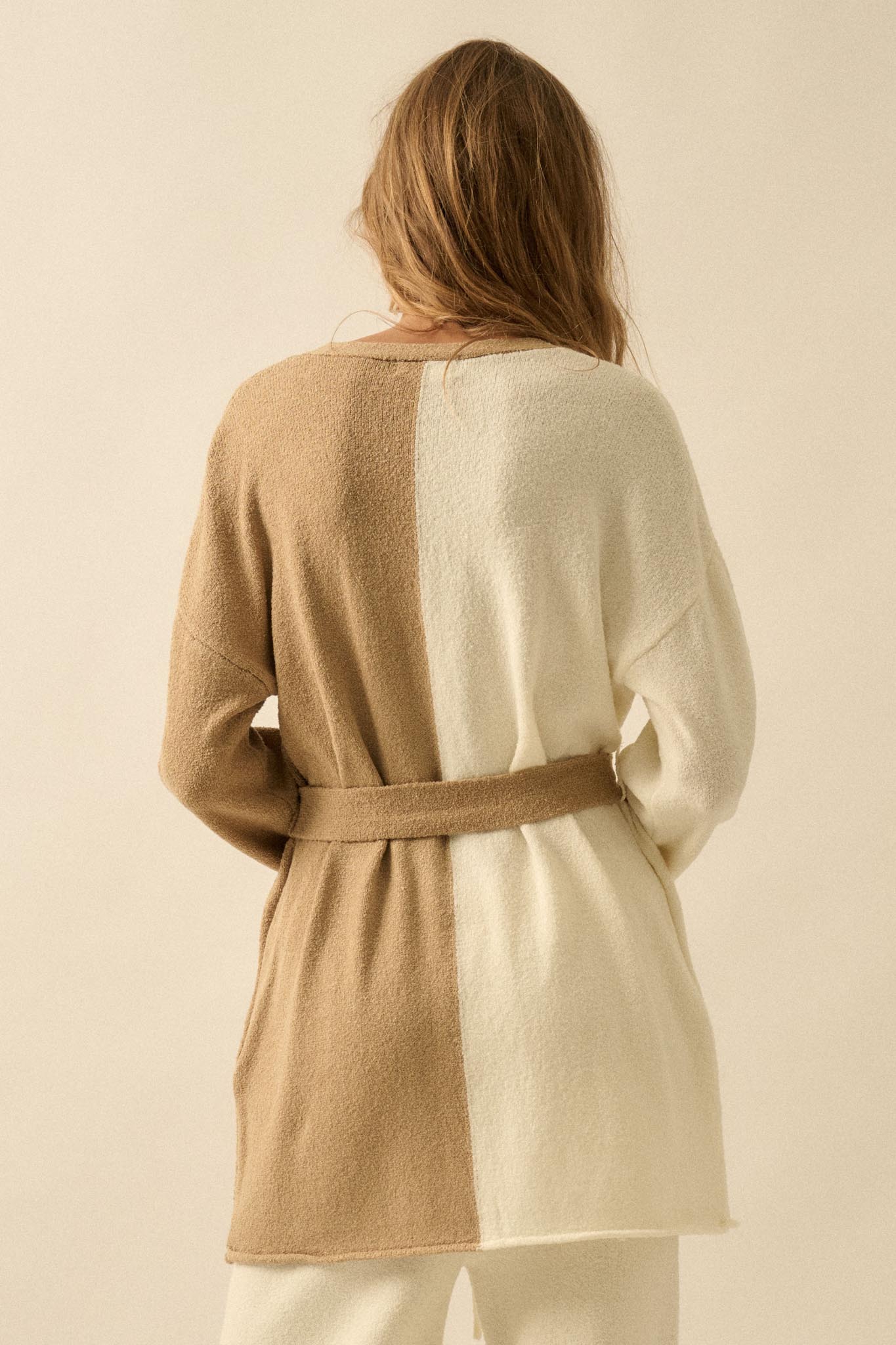 Promise the Label Colorblock Belted Cardigan