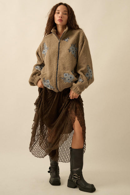Warm Blossoms Floral-Embroidered Fleece Jacket