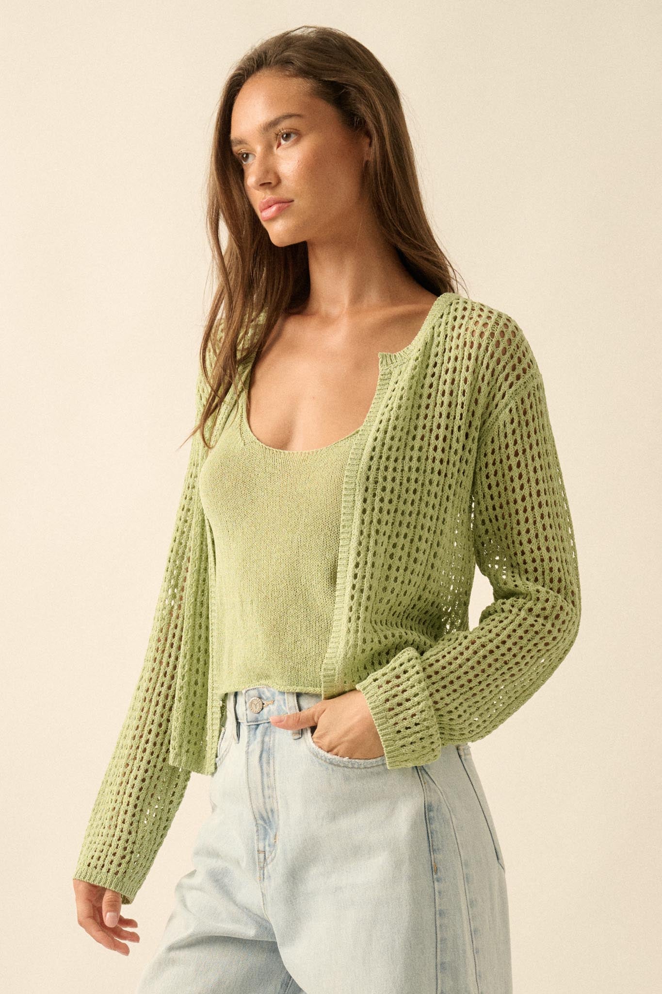 Net Worth Crochet-Knit Cardigan and Tank Set