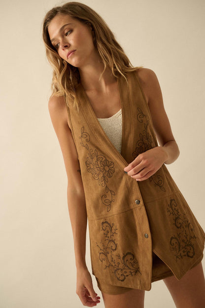Sweet Meadow Floral-Embroidered Vegan Suede Vest