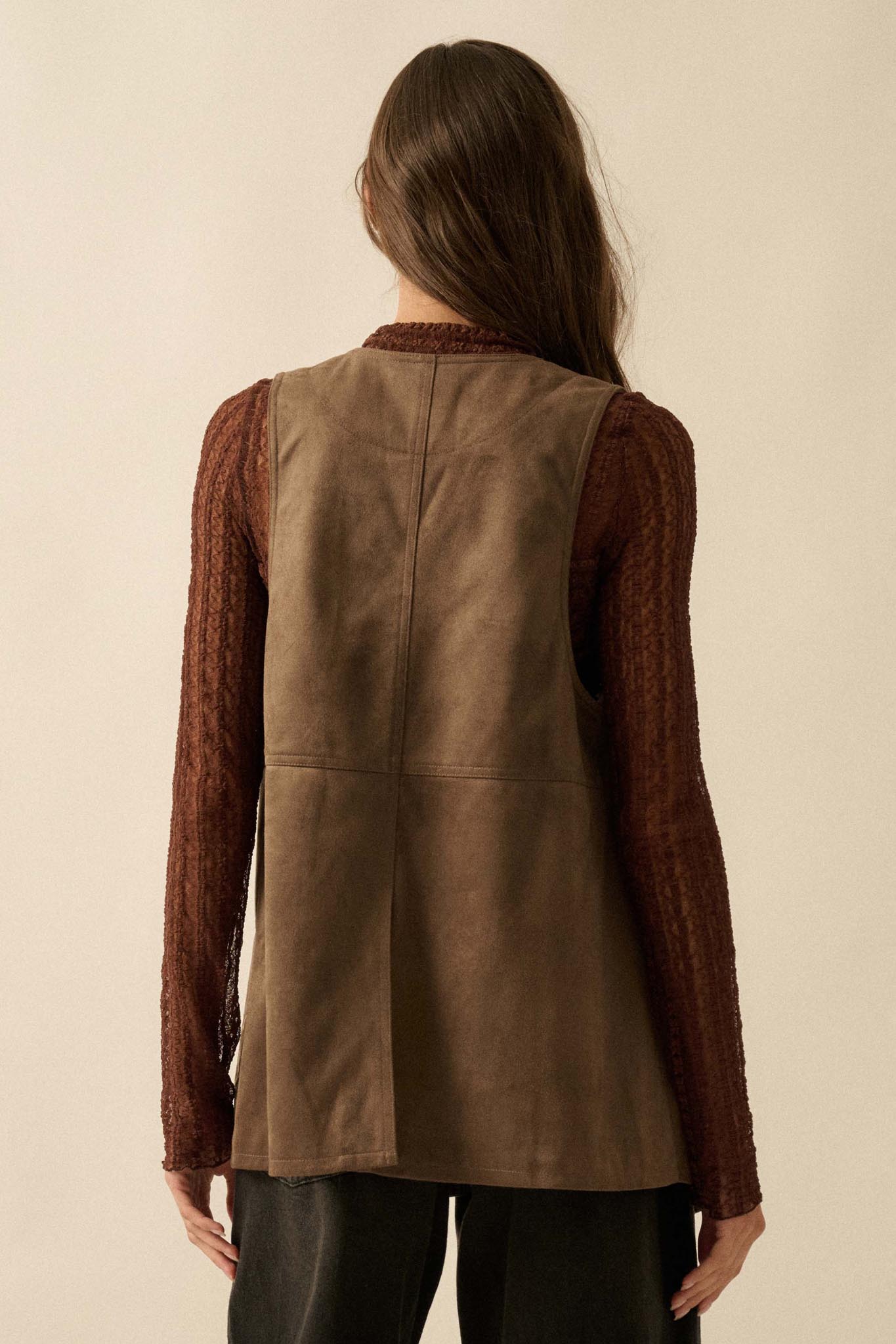Sweet Meadow Floral-Embroidered Vegan Suede Vest