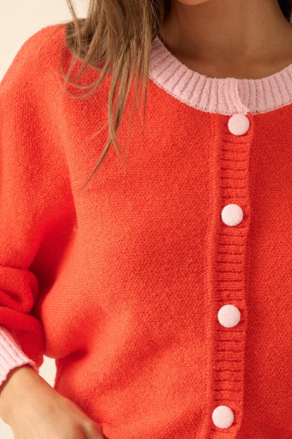Ready or Not Contrast Knit Bubble-Sleeve Cardigan