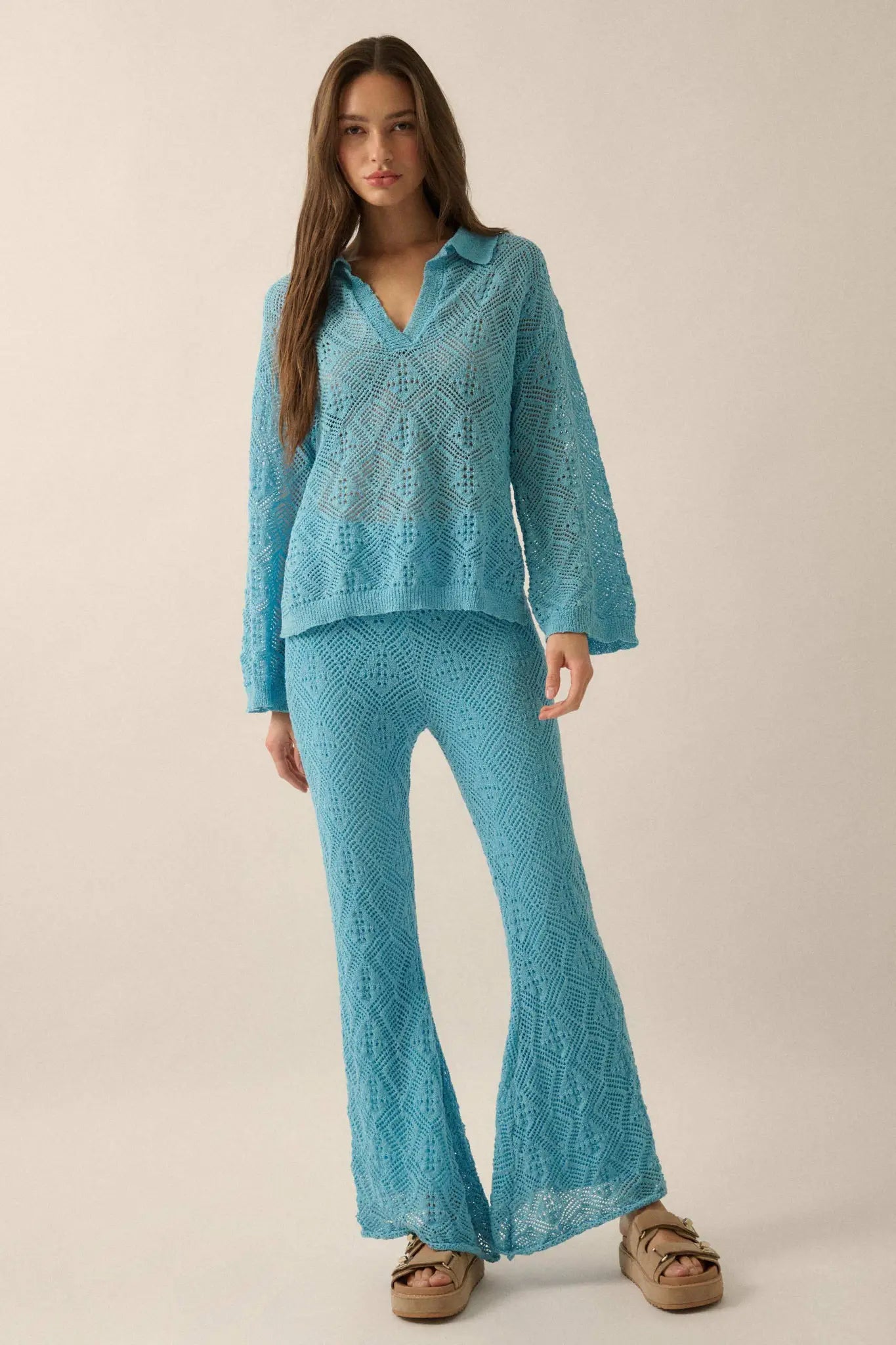 Dancing Diamonds Pointelle Crochet-Knit Pants