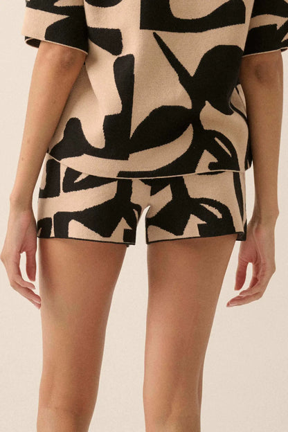 Bold Blooms Floral Jacquard Knit Sweater Shorts