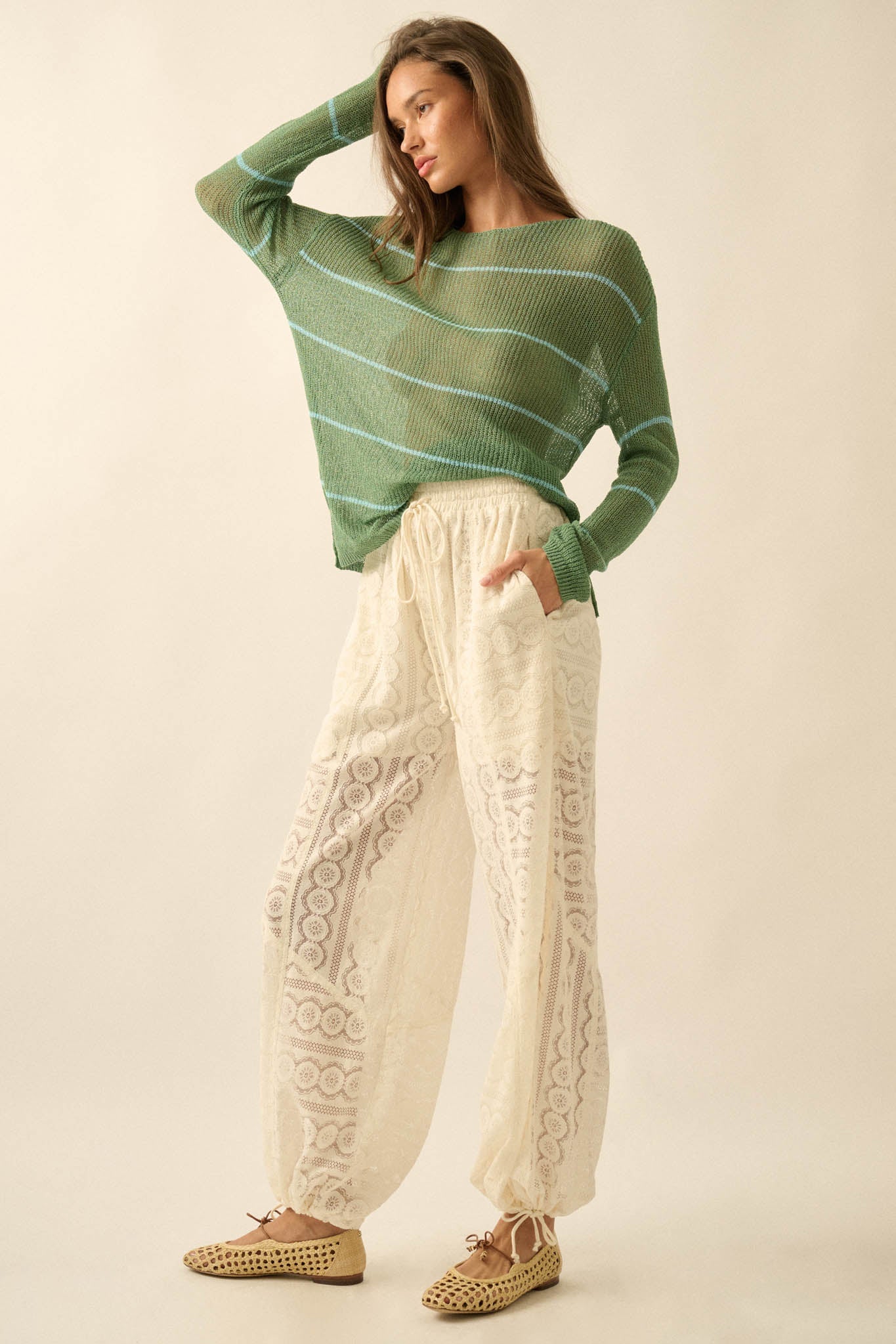 Keep Dreaming Lace Drawstring Pocket Balloon Pants