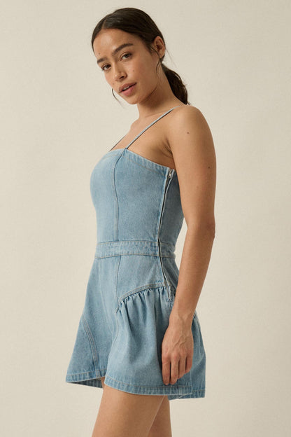 Good Jeans Denim Ruffled Wide-Leg Cami Romper