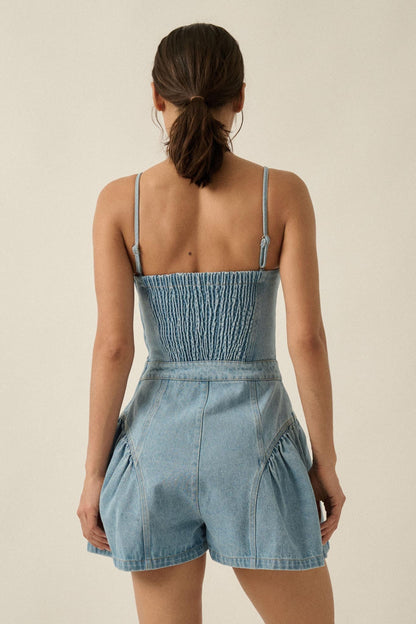 Good Jeans Denim Ruffled Wide-Leg Cami Romper