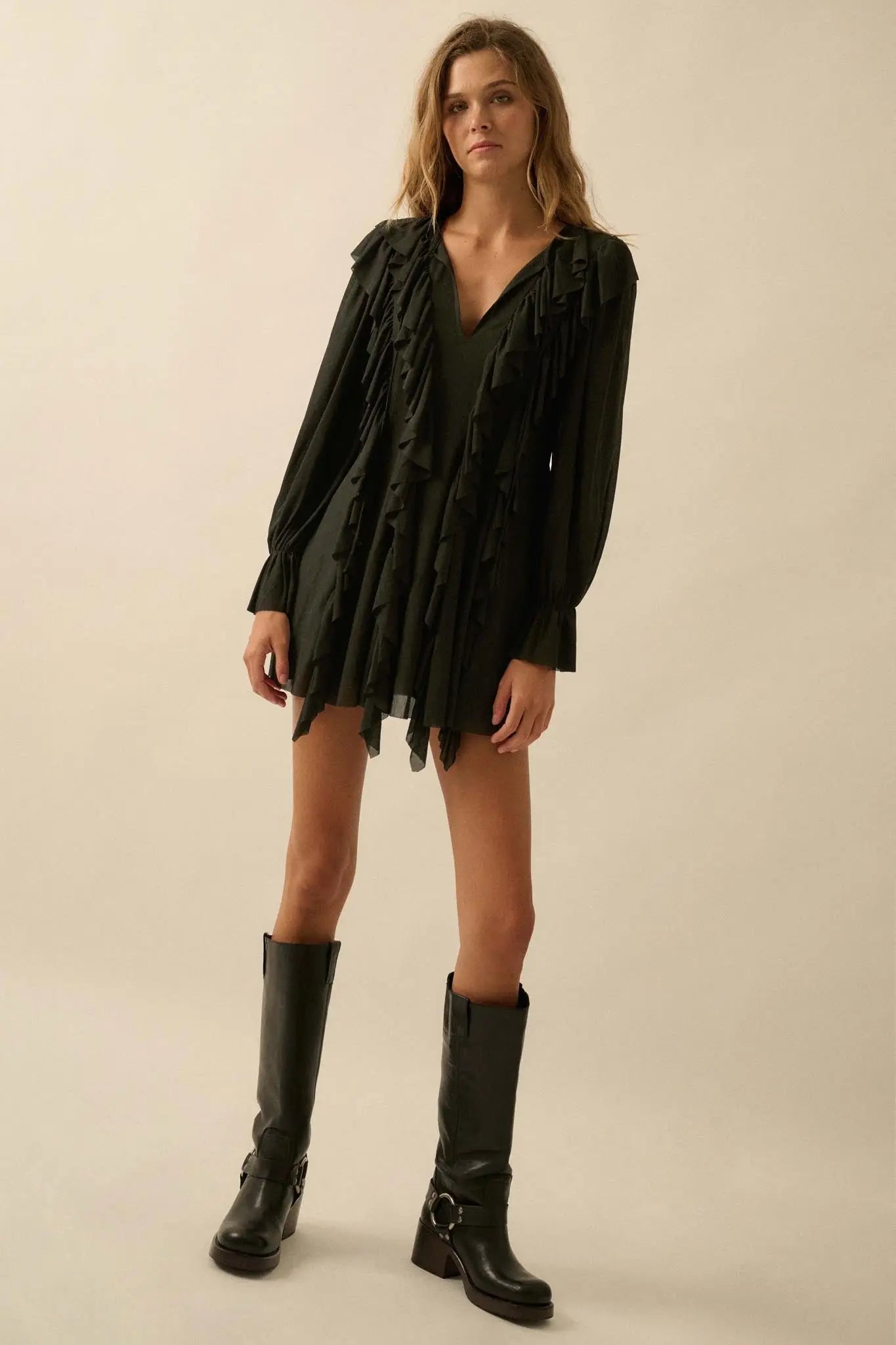 Wind Song Mesh Cascade Ruffle Peasant Romper