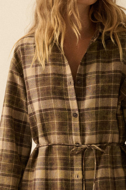 Hearth and Home Plaid Flannel Belted Shirt Romper