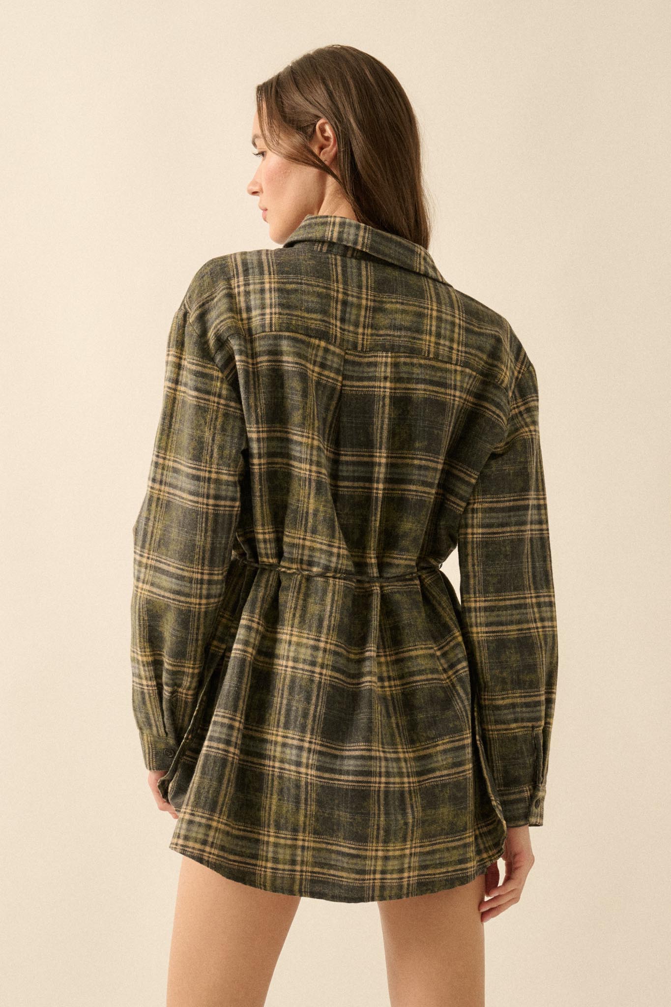 Hearth and Home Plaid Flannel Belted Shirt Romper