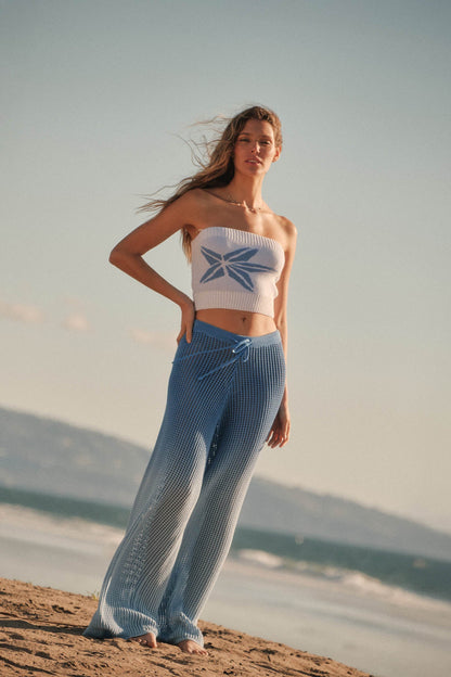 Fade Out Ombre Crochet Open-Knit Drawstring Pants