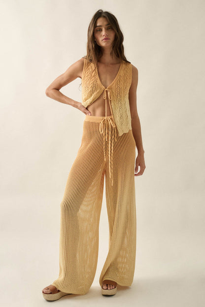 Fade Out Ombre Crochet Open-Knit Drawstring Pants