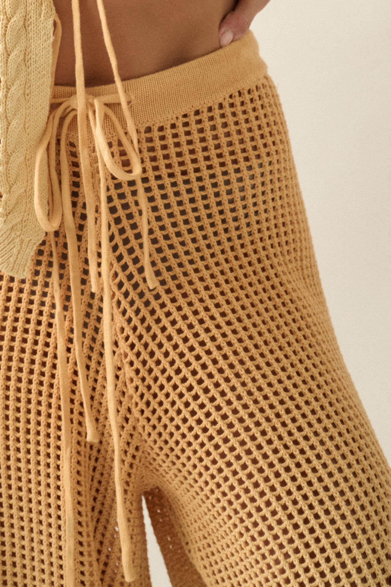 Fade Out Ombre Crochet Open-Knit Drawstring Pants