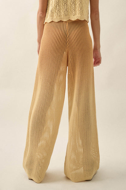 Fade Out Ombre Crochet Open-Knit Drawstring Pants
