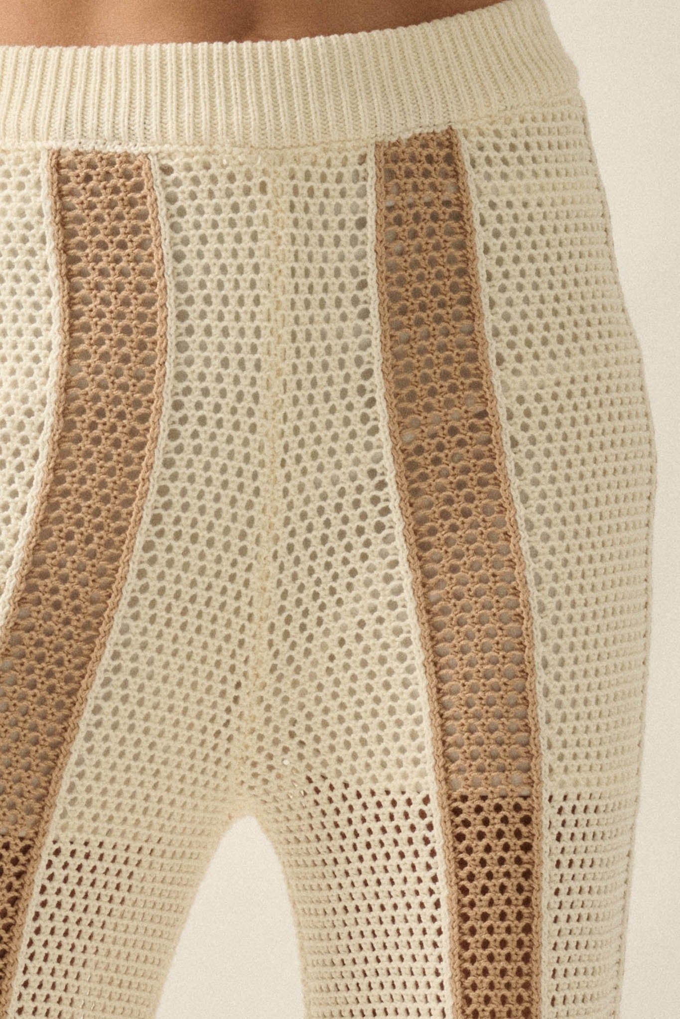 See You Soon Striped Crochet-Knit Sweater Pants