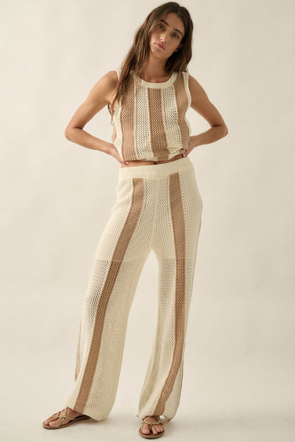 See You Soon Striped Crochet-Knit Sweater Pants